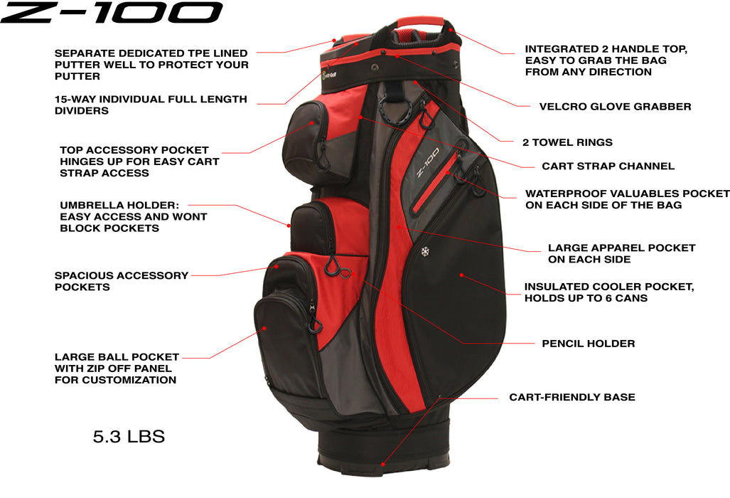 Z-100 15-way Cart Bag Black/Charcoal/Red